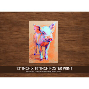 Neon Pig Poster Print 13x19 – Vibrant Sketch Style Animal Art – Modern Farm Wall